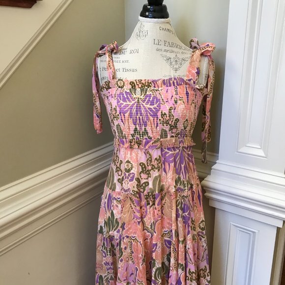 Zimmermann Violet Tiered Sundress Midi Dress Womens 1 Small Pink Floral Smocked - Picture 6 of 15